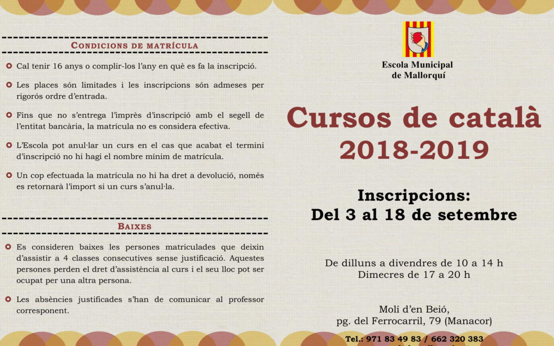Programació dels cursos de català 2018-2019