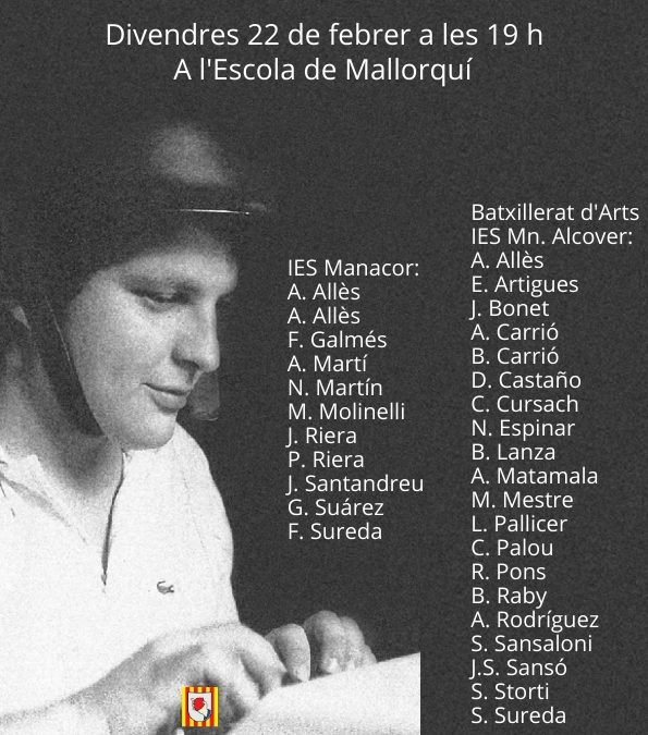 Lectura de textos: divendres 22 de febrer a les 19 h