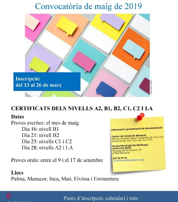 Convocatòria proves de català maig 2019