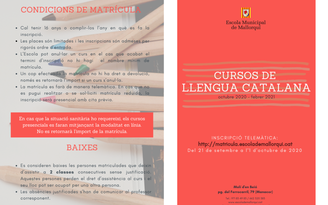 Inscripcions cursos de llengua catalana 2020-2021 (dematins i horabaixes)