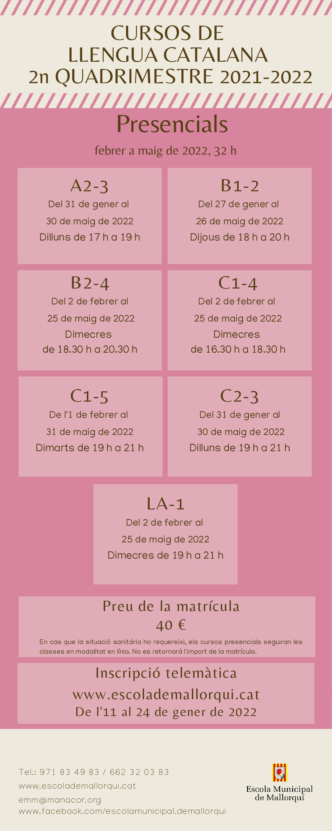 CURSOS LLENGUA CATALANA 2n QUADRIMESTRE 2021-2022
