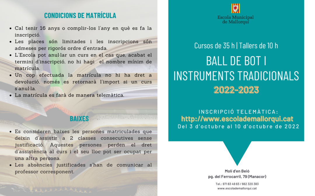Oferta de ball de bot i instruments tradicionals 2022-2023